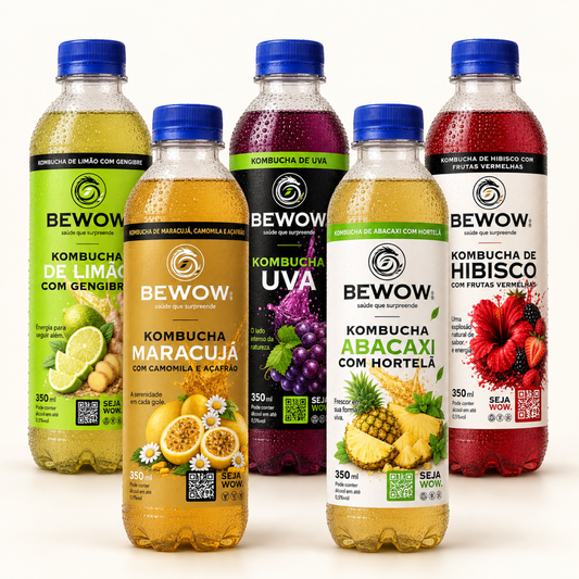 Combo Mais Vendidos da Bewow, garrafas de 350 ml em fundo claro