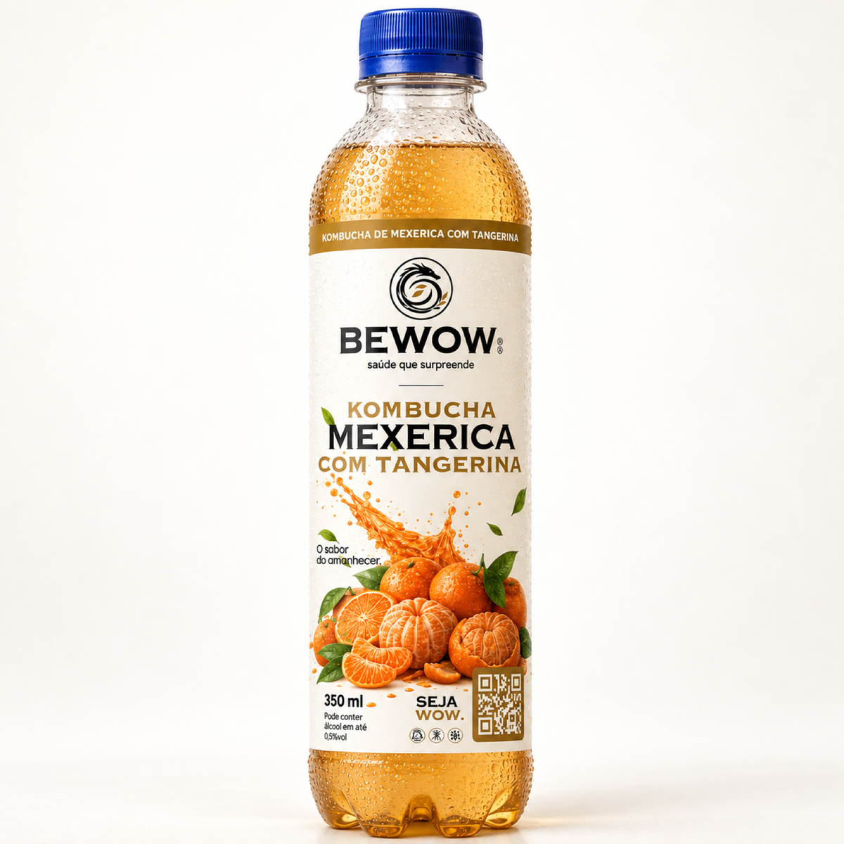 Garrafa de kombucha Bewow sabor Mexerica com Tangerina, 350 ml