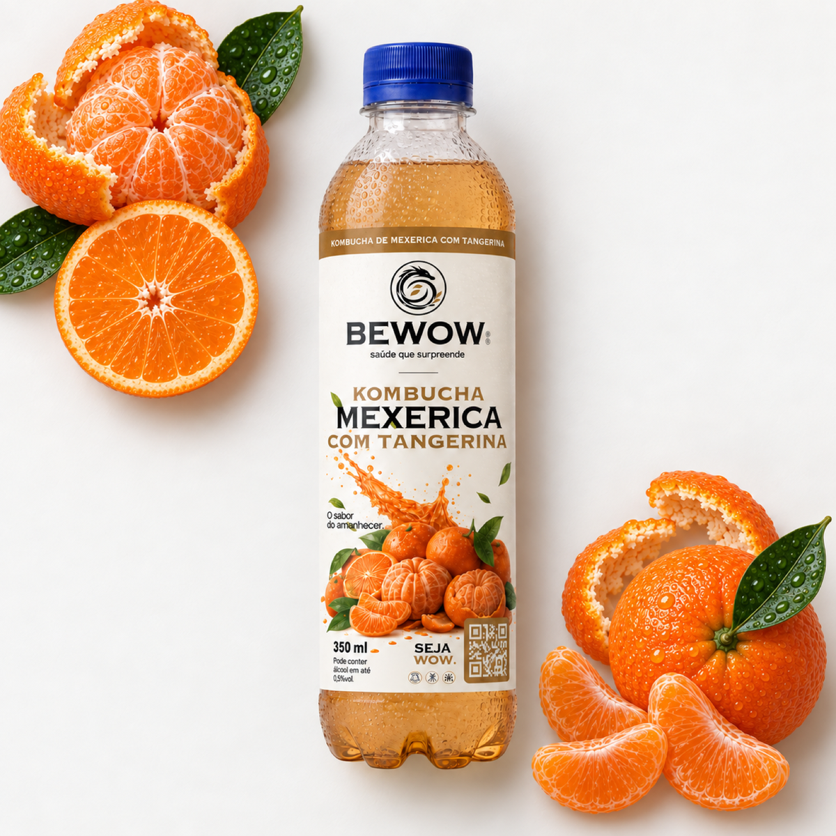 Kombucha Bewow Mexerica com Tangerina com os ingredientes do sabor